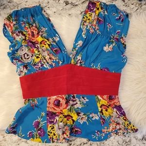 Trashy Diva Multicolor Floral Blouse with Red Band